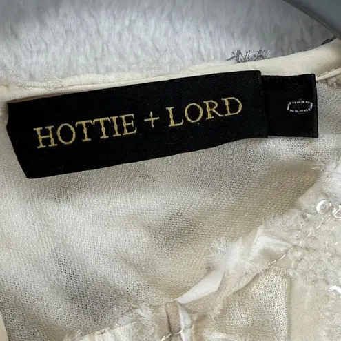 Hottie + Lord Top Women's Long Sleeve Crop Top Beige Black Floral Mesh Sz 0 Tan