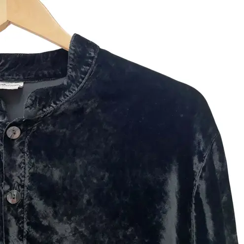 CP Shades Black Crushed Velvet Button Front Blouse Size Medium Lagenlook Top