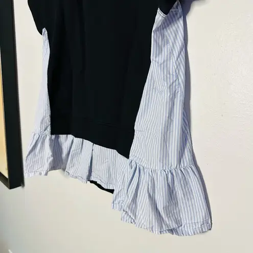 Red Valentino Black Short Sleeve Pinstripe Accent Side Crewneck Shirt Size Large