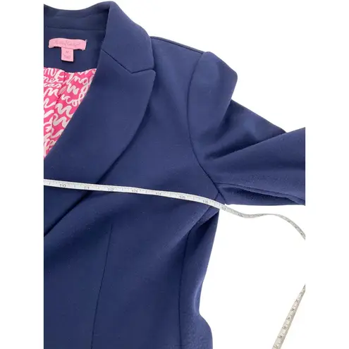 Lilly Pulitzer  Womens Classic Navy Blue Blazer Pink Lining Single Button M casua