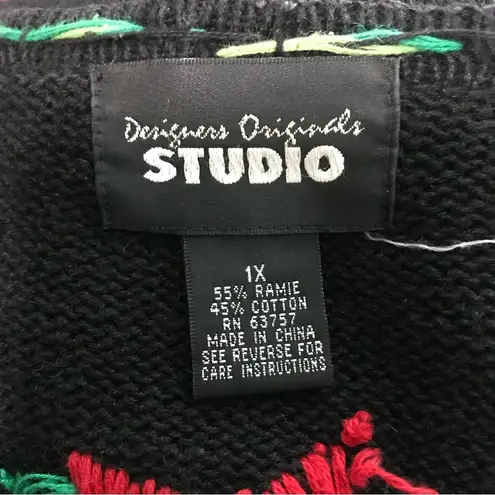 Designers Originals Studio Ugly Christmas Sweater Cardigan Embroidered Santa Size 1X