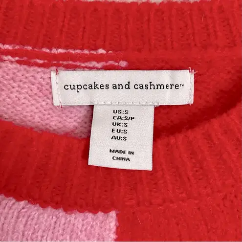 Cupcakes and Cashmere  Heart Sweater Red and Pink Color Block Crewneck Sz S