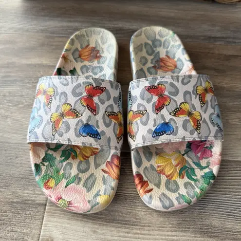 Johnny Was Mayflower Floral Butterfly Pool Slides Multicolor Women’s 8 $98 MSRP