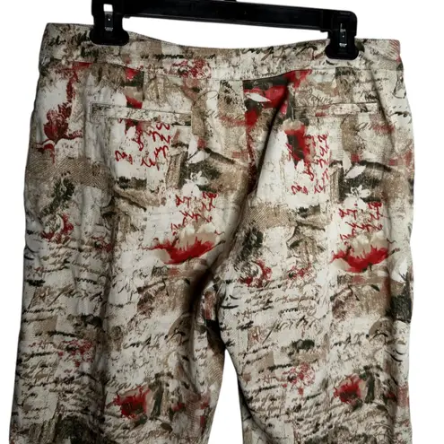 Chico's Design Maximalist Cropped Pants Size 2 Large Artsy Romantic Statement Tan - Image 5