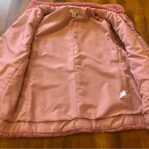 J.Crew  faux fur zip up vest. Women’s Medium pink/guava berry/dusty rose