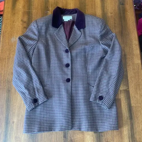 Saville Suit 12 Purple White Houndstooth Blazer and Skirt Wool Blend Vintage 90