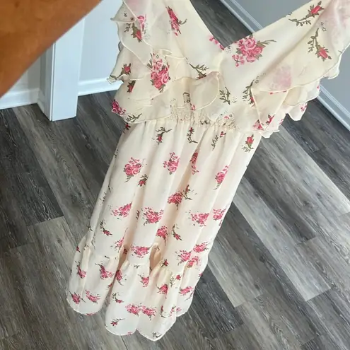 Black Tape midi floral feminine chiffon flowy dress size XS pink roses stars