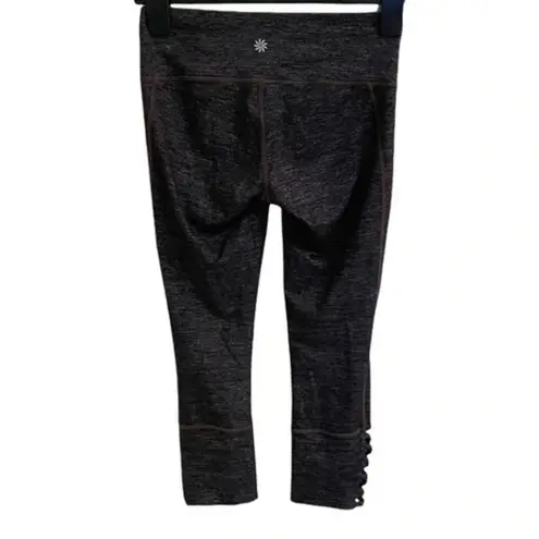 Athleta  Mind Over Mat Leggings XS Capri Charcoal Gray Criss Cross Shimmer Yoga