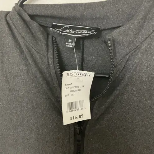 Love University Women Gray CATSUIT ROMPER JUMPSUIT Medium Cap Sleeve Zip Up New