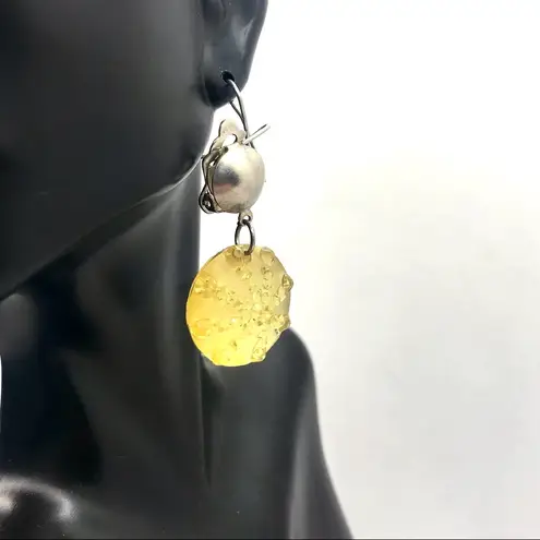 VINTAGE 1980'S YELLOW BAUBLE CLIP ON DANGLE EARRINGS