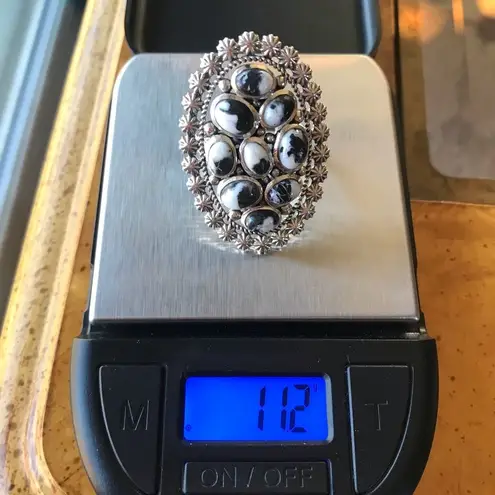 Genuine White Buffalo Sterling Silver Statement Ring 9