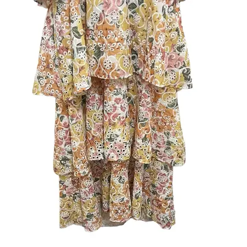En Saison Presley Midi Dress Tiered Skirt Floral Embroidered M Ruffle Cottage Green Size M