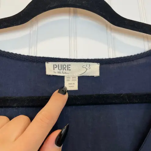 Pure by Ulla Popken Women’s Long Sleeve Zipped Long Line Cotton Cardigan 18/20 Blue