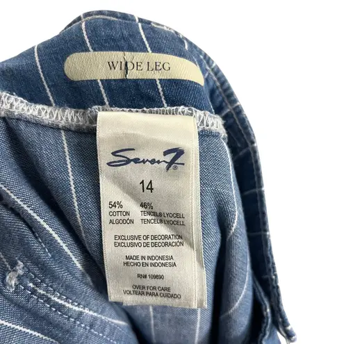 Seven7 Wide Leg Striped Denim Pants Women Size 14 Blue White Cropped Nautical