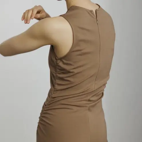 Mod Ref Mocha sleeveless dress with asymmetrical ruching at the sides