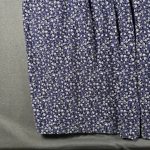 Lanz of Salzburg Women Blue Floral Button Front Midi Dress Prairie Cottagecore Purple Size XL