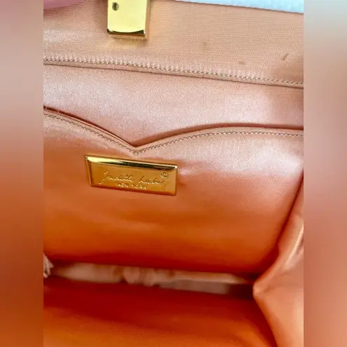 Judith Leiber White leather lizard skin Rare Vintage Heart crystal rope clutch