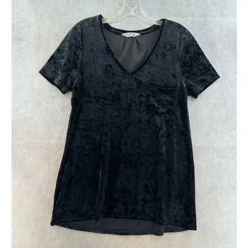 Spring + Mercer Velvet Legging Tee Medium Top V Neck Pocket Stretch Soft Black
