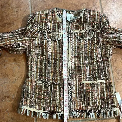 Chico's Chico’s Fringed Tweed Ina leopard print Jacket size 0