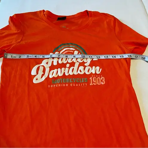 Harley Davidson Barnett El Paso Texas Women SZ Medium Orange Short Sleeve Shirt Orange