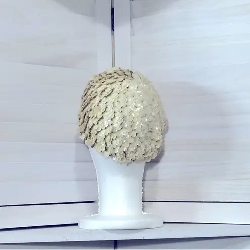 Vintage Handmade Beaded Sequin Beret Hat Gold