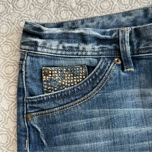 X2 Denim Micro Mini Skirt Denim Blue Jean Y2K 90s Studded Pockets Size 8