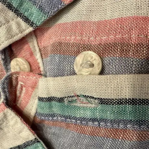 Orvis Women's Ladies Short Sleeve Button Up Linen Blend Shirt Top Stripe S