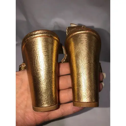 Marni Size 35 EU 5 US Gold Strappy Leather Sandals 3.5" Chunky Heel Italy