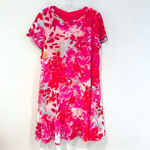 Eliza J Floral Flowy Chiffon Mini Dress Women's 14 Pink Career Feminine Wedding