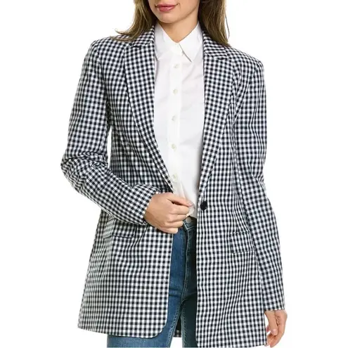 NWT FAVORITE DAUGHTER Gingham Navy Collared Relaxed Single Breasted Blazer XS Blue