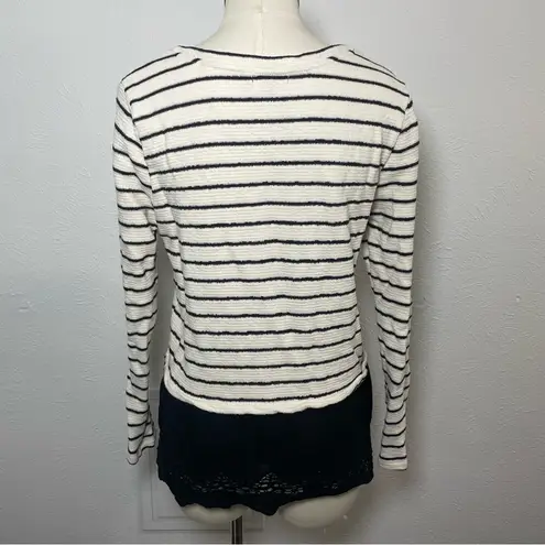 RXB Striped Lace Hem Sweater Top | Black White Long Sleeve | Women’s M Size M