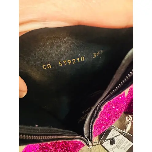 Saint Laurent NEW Fuchsia Pink Glitter Heeled Side Zip Bootie size 36.5 US 6.5