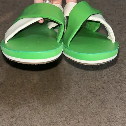 Frances Valentine Criss Cross Cloud Slide Sandals Green Cream 11