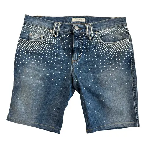 Blumarine US 4 Swarovski Crystal Embellished Denim Shorts Logo Plaque Vintage Blue