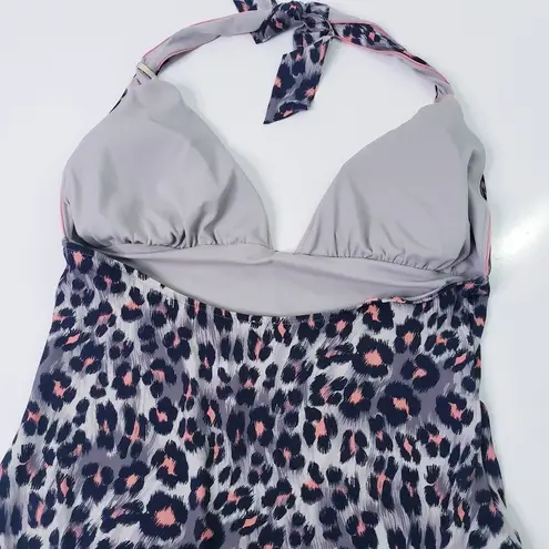 Zingara Cheetah Print Halter One Piece Swimsuit Black Size M