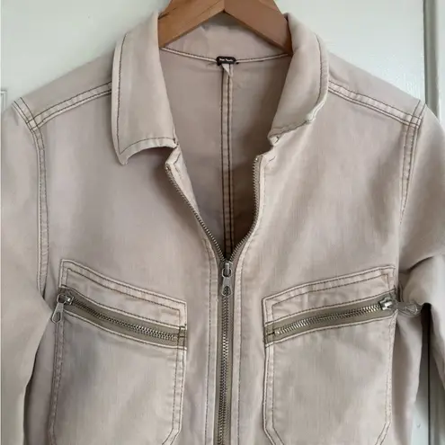 Free People  Lennox Long Sleeve Denim Jean Jumpsuit Size M Cream Ivory Tan thumbnail 4