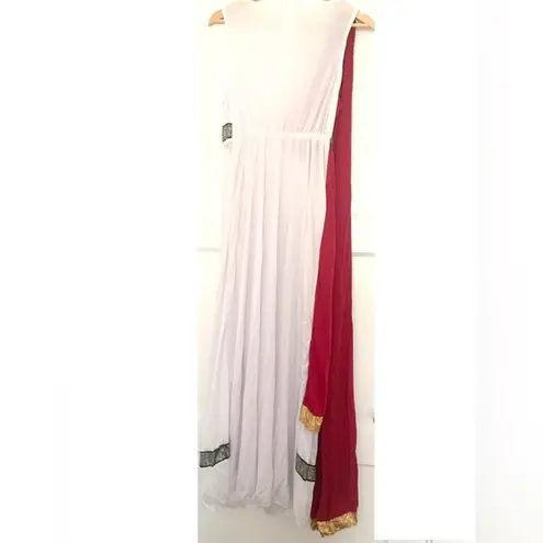 Roman Empress Women’s Greek Goddess Costume Toga Party Red White Gold Medium