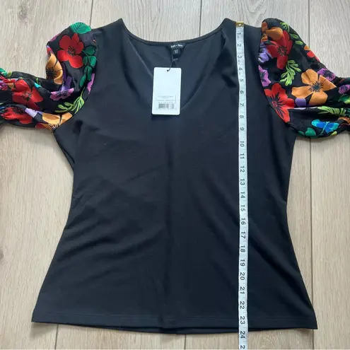 Saint & Sophia Tori Puff Sleeve Black Floral V