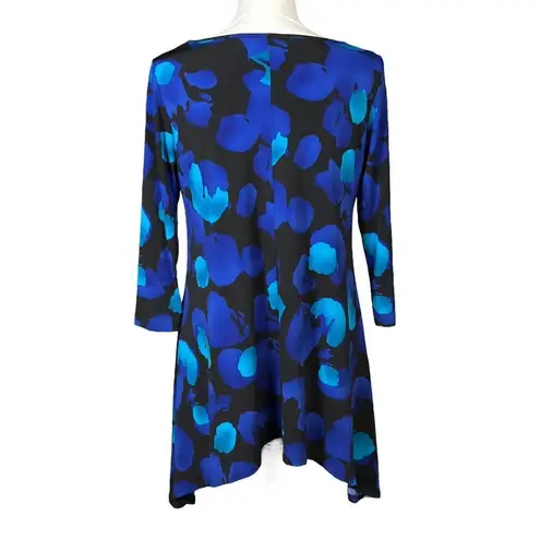 Clara Sun Woo Tunic Size Small Abstract Blue Lagenlook Artsy Work Wrinkle Free