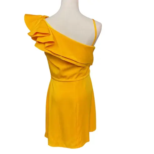 Mac Duggal Women's Leena One-Shoulder Ruffle Casual Mini Dress Yellow Size 6 NWT