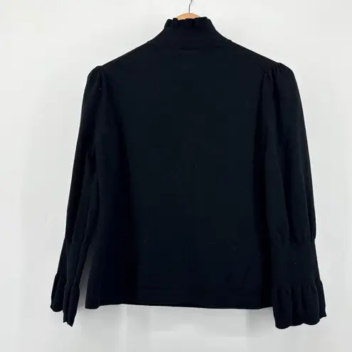 Nic+Zoe Easy Charm Black Mock Neck Puff Sleeve Quarter Zip Sweater Womens Medium