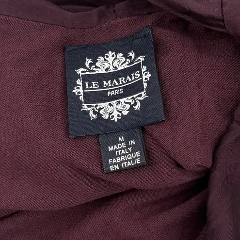 Le Marais Paris Silk Blouse Women's Medium Plum Ruffle Bow Back Sheer Roll Tab Purple