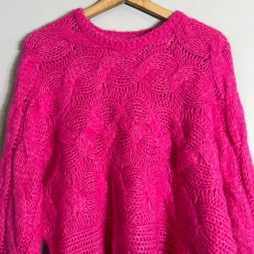 Farm Rio Maxi Cable Knit Sweater Pullover Women's Medium Pink Chunky Comfy NWOT