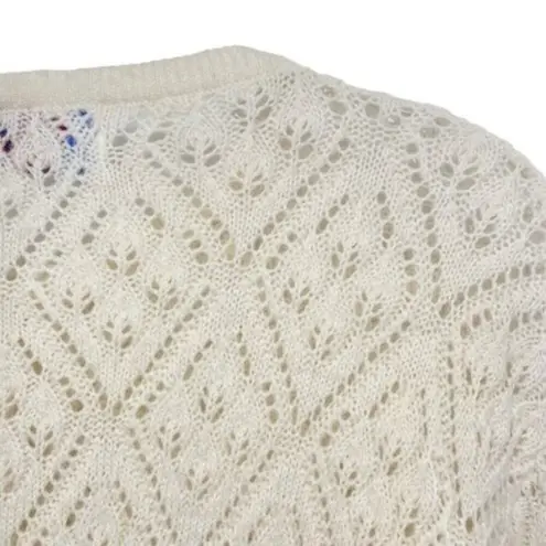 Jantzen Womens Vintage 1960s Ivory Pointelle Knit Crochet Cardigan Sweater