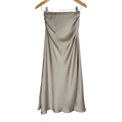 ZARA NWT  Satin Midi Skirt Sz XS Champagne Ruched Pleated High Rise Waist