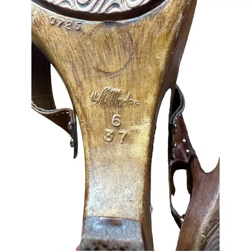 Italian Shoemakers Contesa Wood Look Wedge Brown Sandals Sz 6 Made In Italy