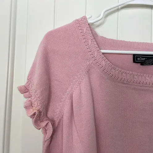 Elementz Vintage women’s light pink ruffle sleeve knit sweater scoop neck top XL