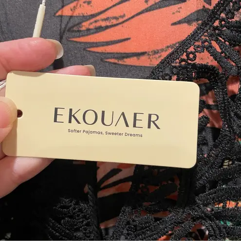 Ekouaer Lace Crochet Summer Beach Cover Up Dress Black Leaf Print Size 2XL NWT Blue