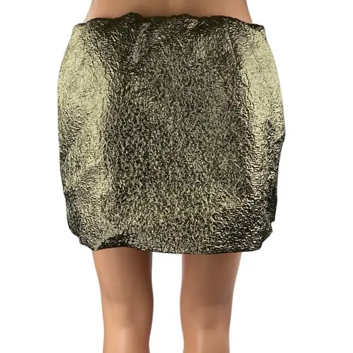 Abercrombie & Fitch  Gold Metallic Crinkled Mid Rise Side Zip Mini A-line Skirt S - Image 3