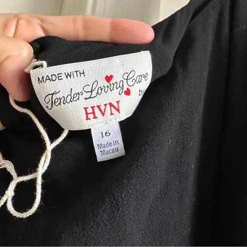 NWOT HVN Suki Feather Trim Belted Dress Black Size 16